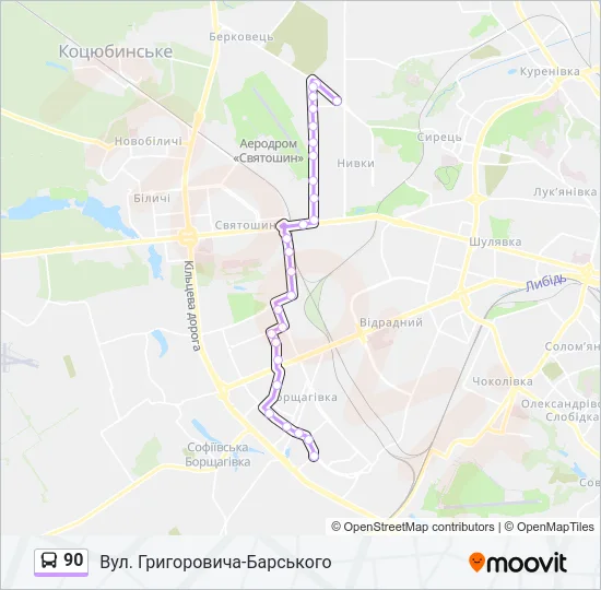90 автобус Карта лінії