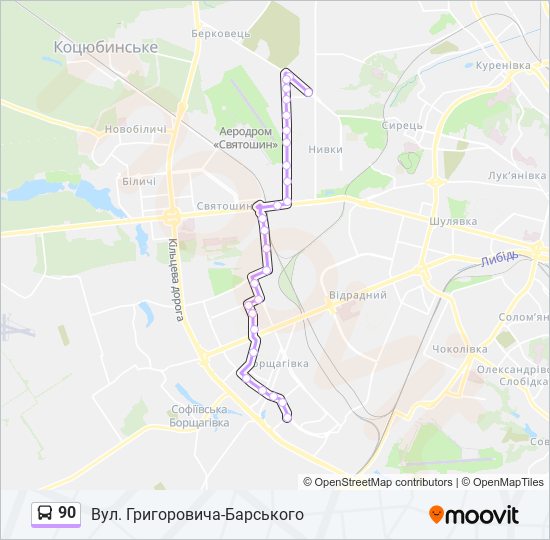 90 автобус Карта лінії