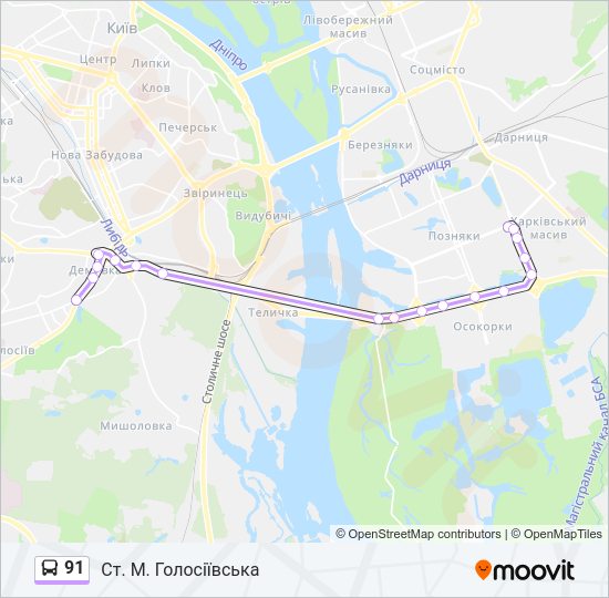91 автобус Карта лінії