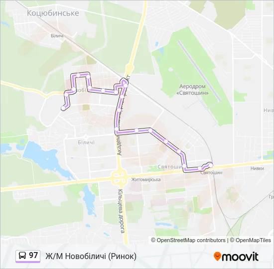 97 автобус Карта лінії
