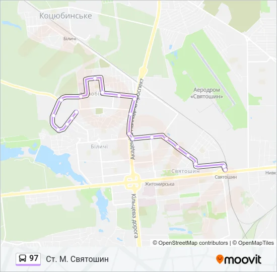 97 автобус Карта лінії