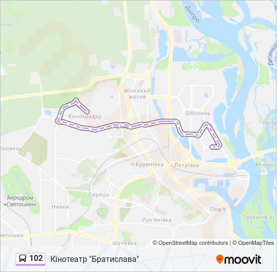102 автобус Карта лінії