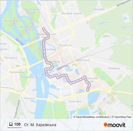 108 автобус Карта лінії
