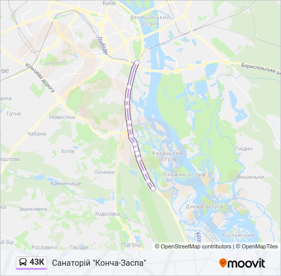43К автобус Карта лінії