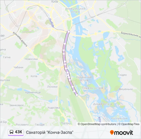 43К автобус Карта лінії