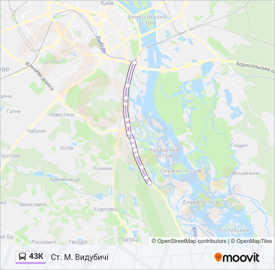 Автобус 43К: карта маршрута