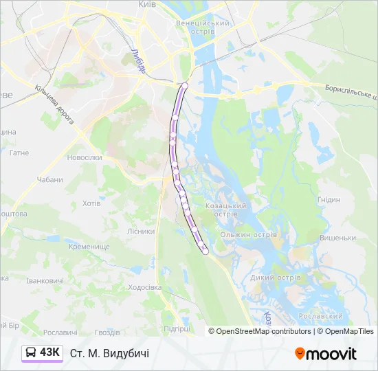 Автобус 43К: карта маршрута