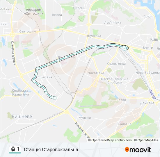 1 трамвай Карта лінії