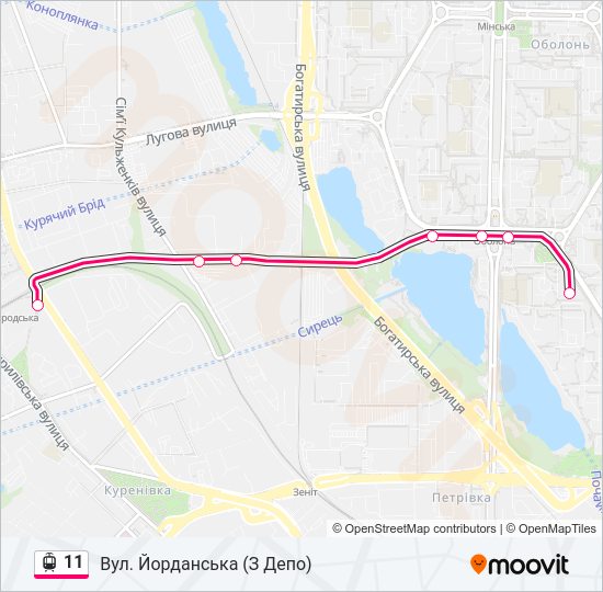 Трамвай 11: карта маршрута
