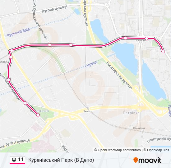 11 трамвай Карта лінії