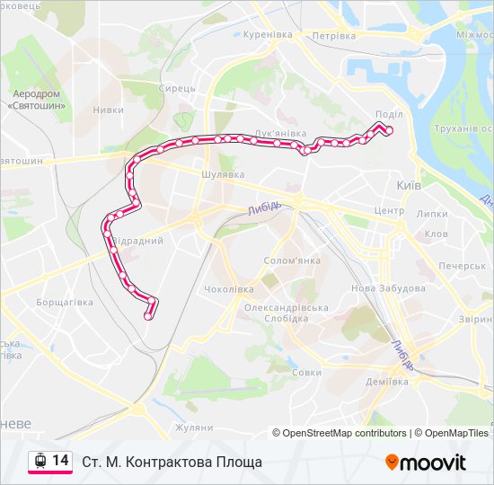 14 трамвай Карта лінії