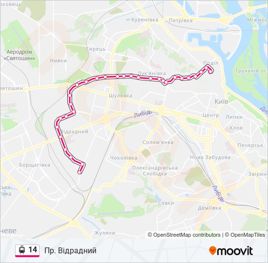 Трамвай 14: карта маршрута