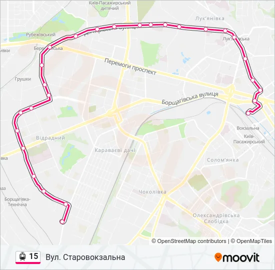15 трамвай Карта лінії