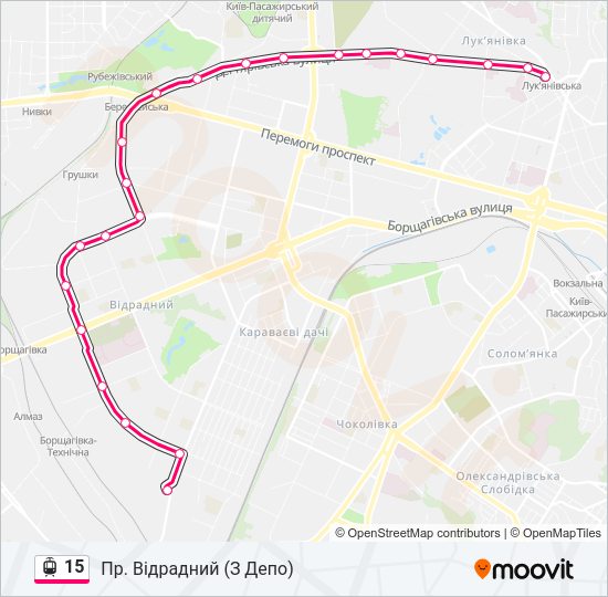 15 трамвай Карта лінії
