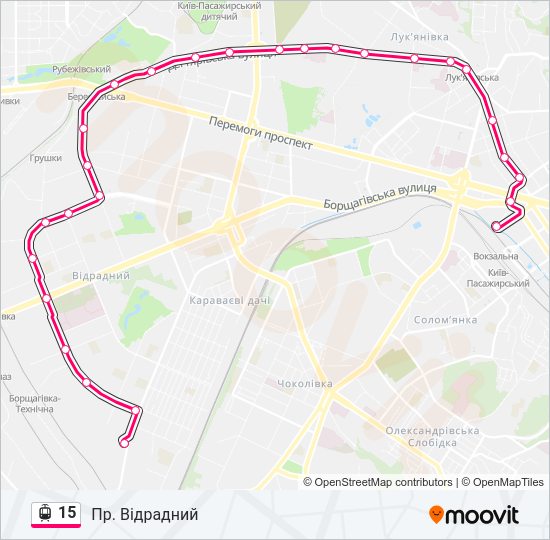 15 трамвай Карта лінії