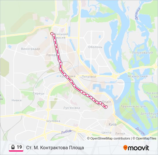 19 трамвай Карта лінії