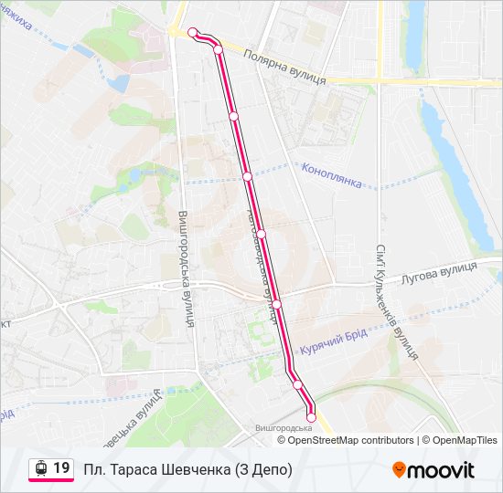 19 трамвай Карта лінії