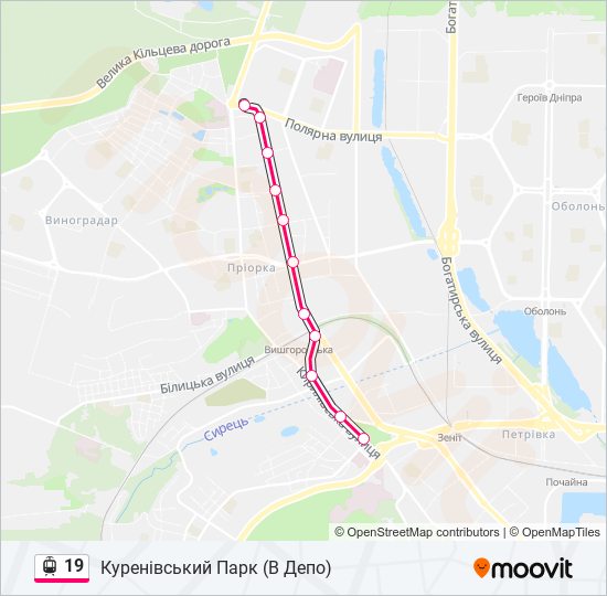 Трамвай 19: карта маршрута