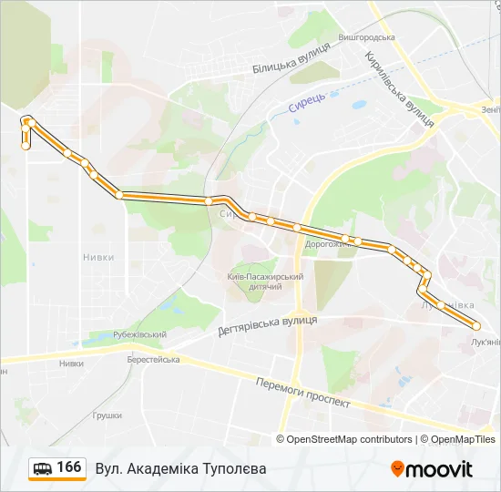 166 shuttle Карта лінії