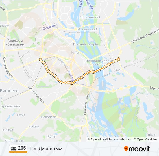205 shuttle Карта лінії