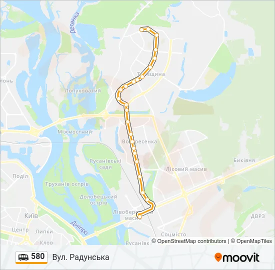 580 shuttle Карта лінії
