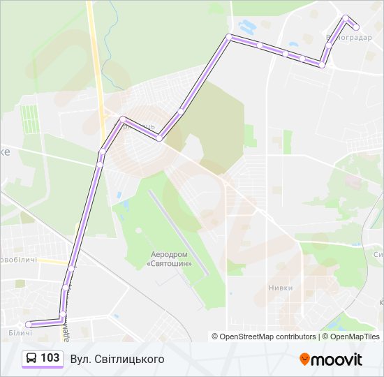 103 автобус Карта лінії