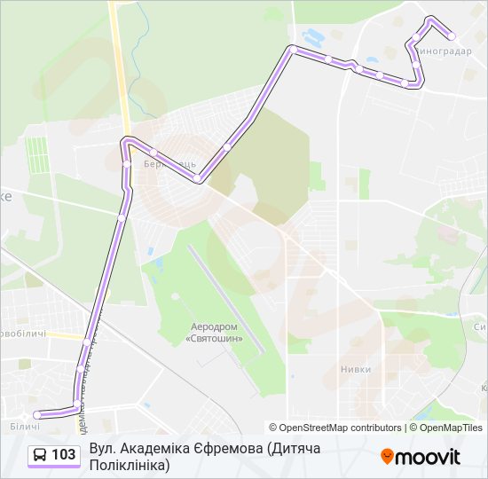 103 автобус Карта лінії