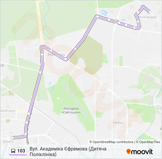 103 автобус Карта лінії