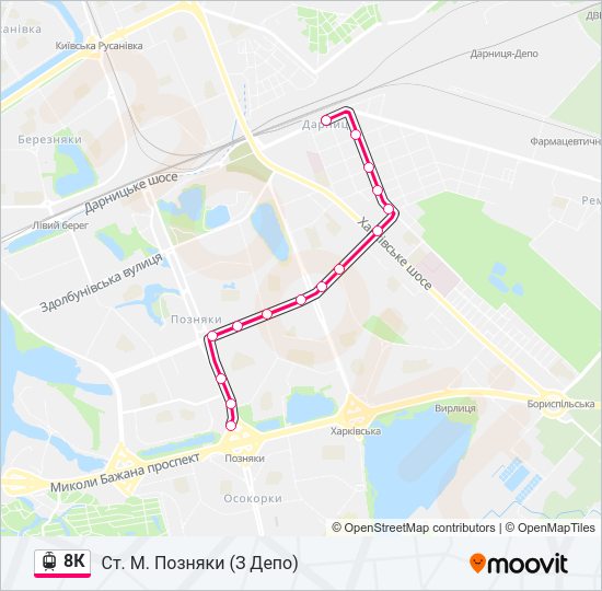8К трамвай Карта лінії