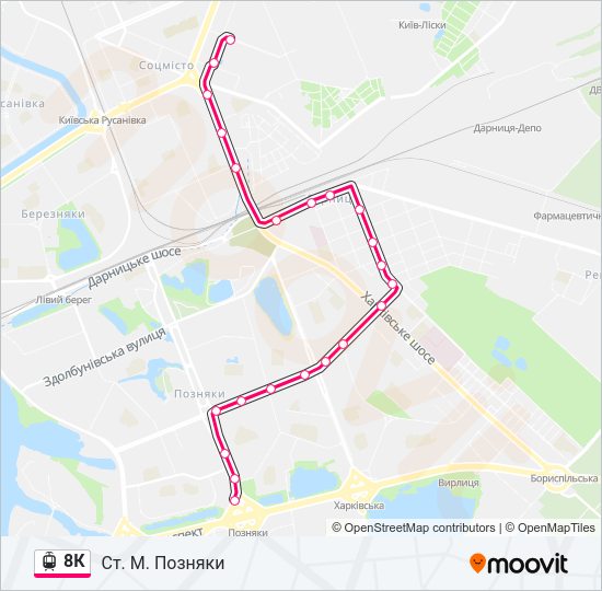 8К трамвай Карта лінії