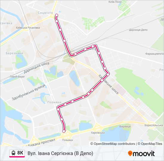 8К трамвай Карта лінії