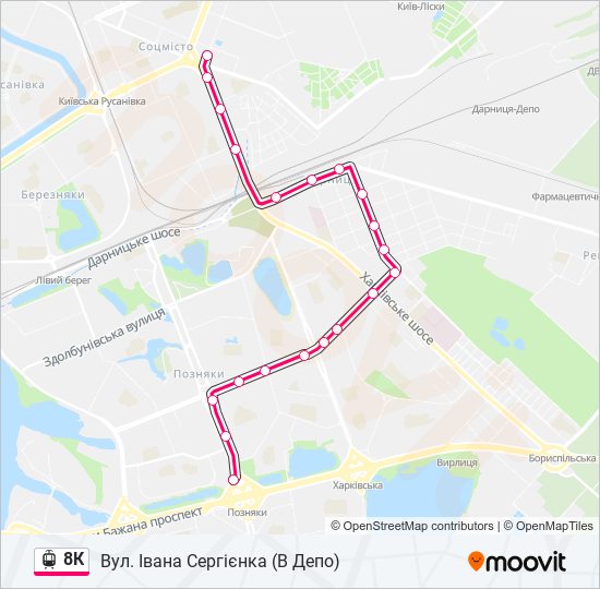 Трамвай 8К: карта маршрута