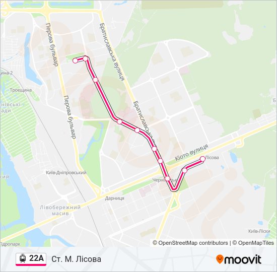 Трамвай 22А: карта маршрута