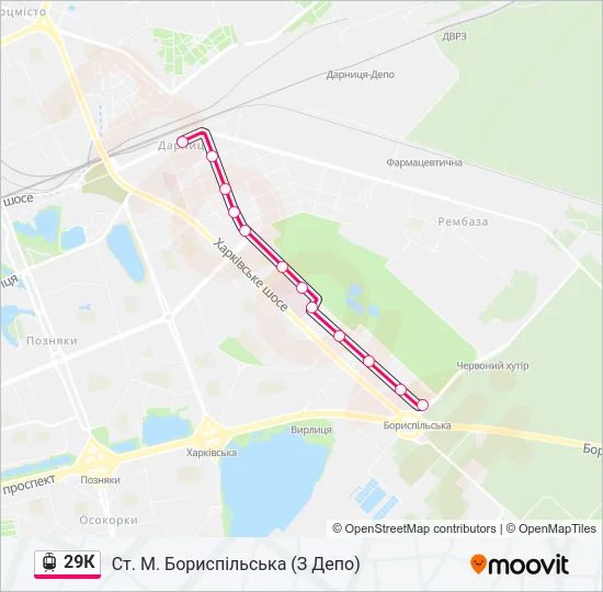 29К трамвай Карта лінії