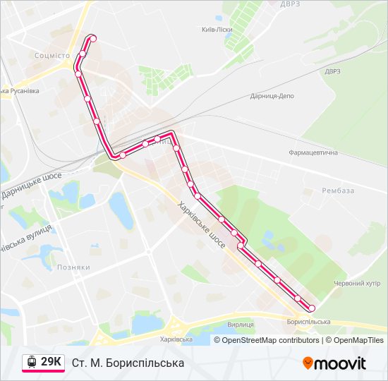 29К трамвай Карта лінії