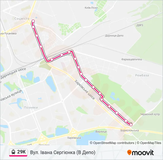 29К трамвай Карта лінії