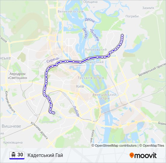 30 Тролейбус Карта лінії