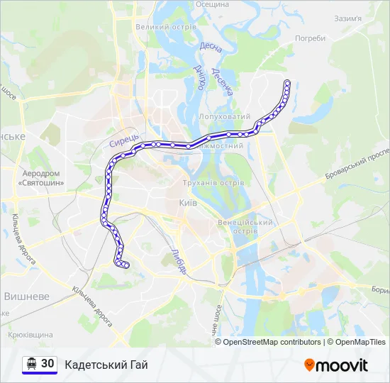 30 Тролейбус Карта лінії