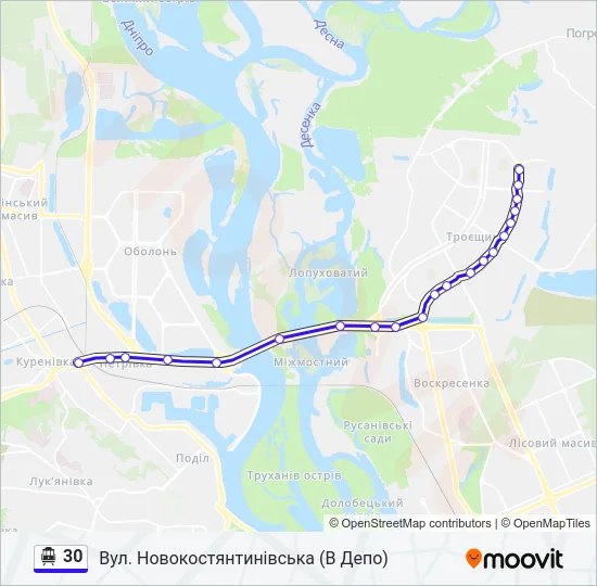 30 Тролейбус Карта лінії