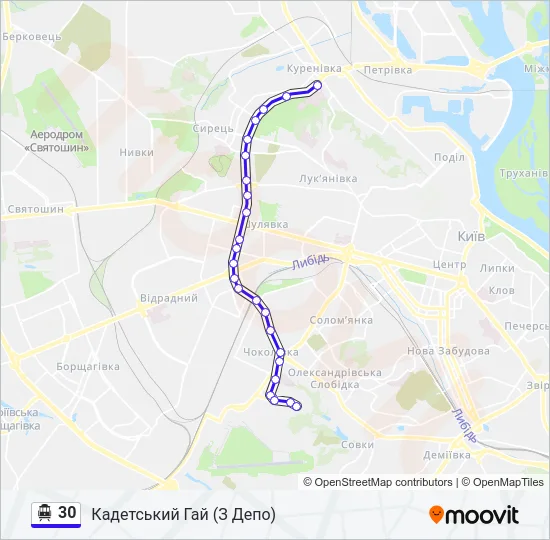 30 Тролейбус Карта лінії
