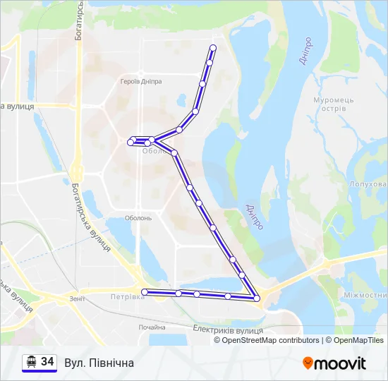 34 Trolleybus Line Map