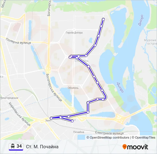34 Тролейбус Карта лінії
