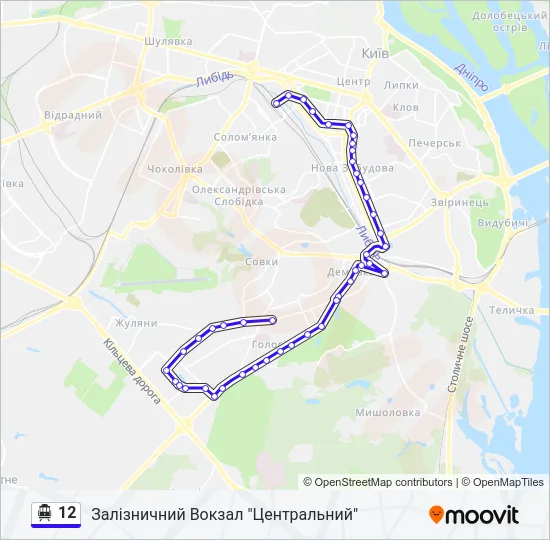 12 Тролейбус Карта лінії
