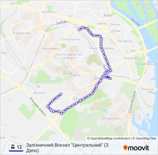 12 Тролейбус Карта лінії
