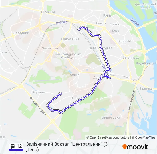12 Тролейбус Карта лінії