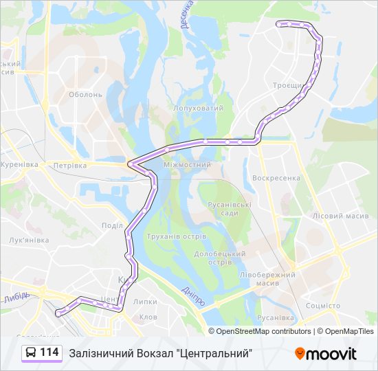 114 автобус Карта лінії
