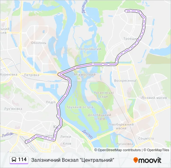 Автобус 114: карта маршрута
