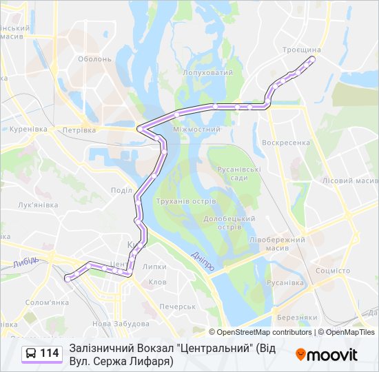 114 автобус Карта лінії