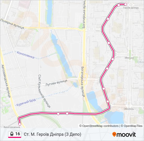 16 трамвай Карта лінії