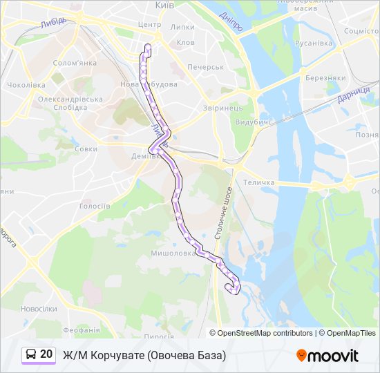 20 автобус Карта лінії